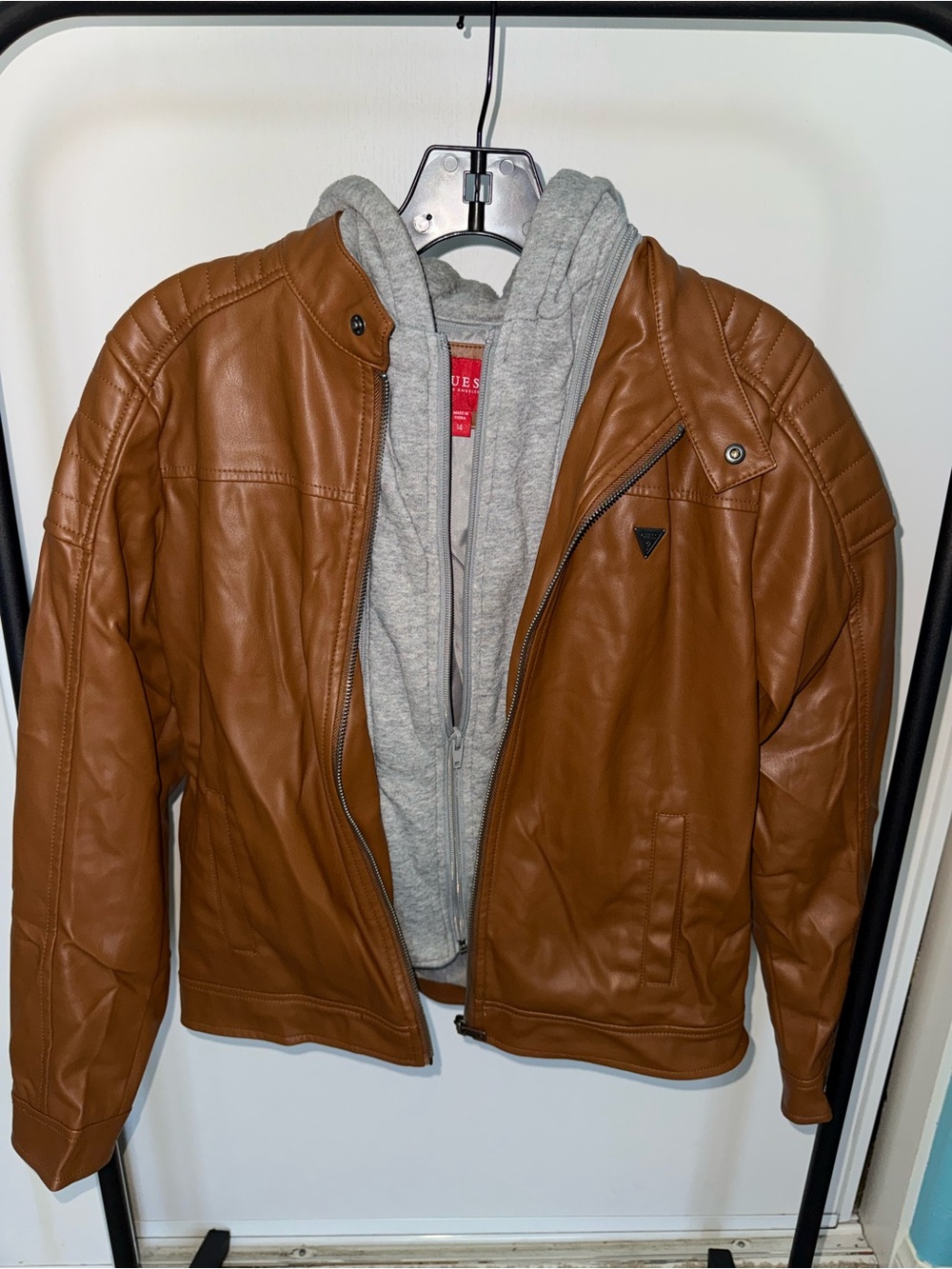 GUESS Brown Bomber Jacket with Gray Hoodie Insert - Kids